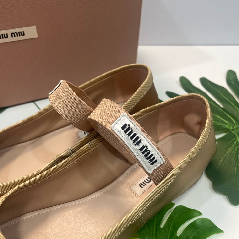 Miu Miu Women's Satin Ballet Flats - Gold - Picture 2 of 5